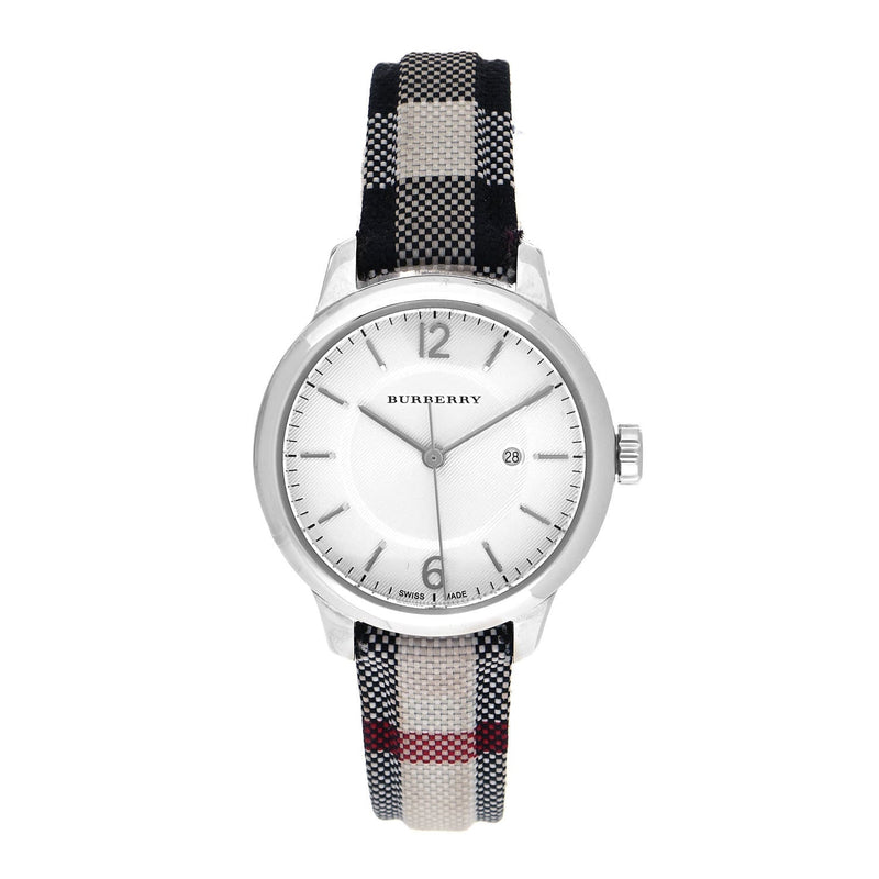 Shop Burberry Classic Stone Silver Dial Horseberry Black Leather Strap Watch for Women - BU10103 in USA