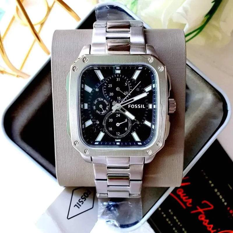 Fossil Inscription Multifunction Black Dial Silver Steel Strap Watch for Men - BQ2655 Buy Now By Fossil