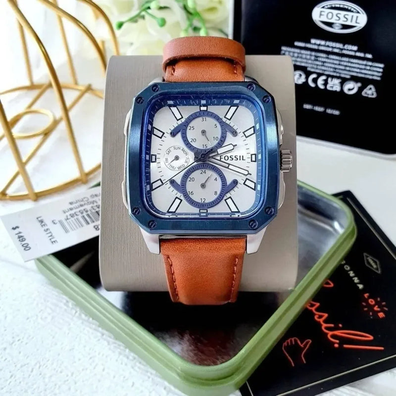 Fossil Inscription Multifunction Silver Dial Brown Leather Strap Watch for Men - BQ2658 Buy Now By Fossil