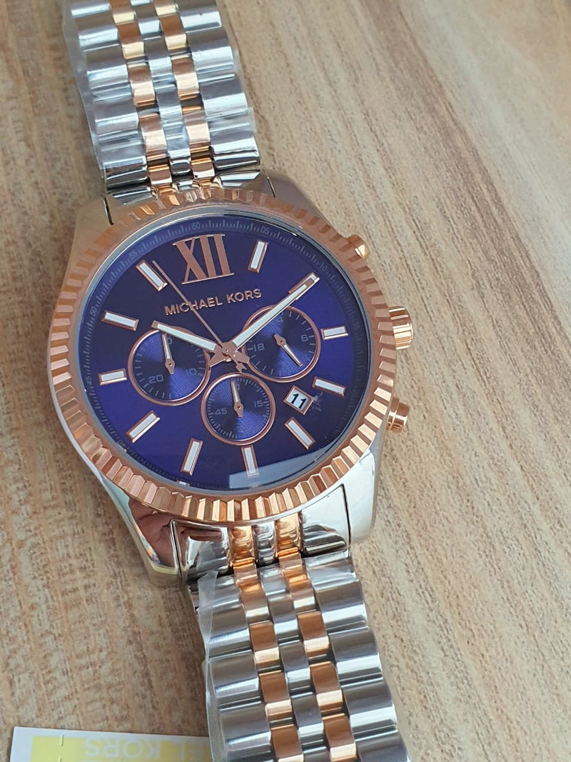 Michael Kors Lexington Blue Dial Two Tone Steel Strap Watch for Men - MK8412 Buy Now By Michael Kors