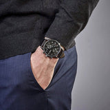 Hugo Boss Grand Prix Chronograph Black Dial Black Leather Strap Watch for Men - 1513474