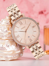 Fossil Jacqueline Rose Gold Dial Rose Gold Steel Strap Watch for Women - ES3546 Buy Now By Fossil