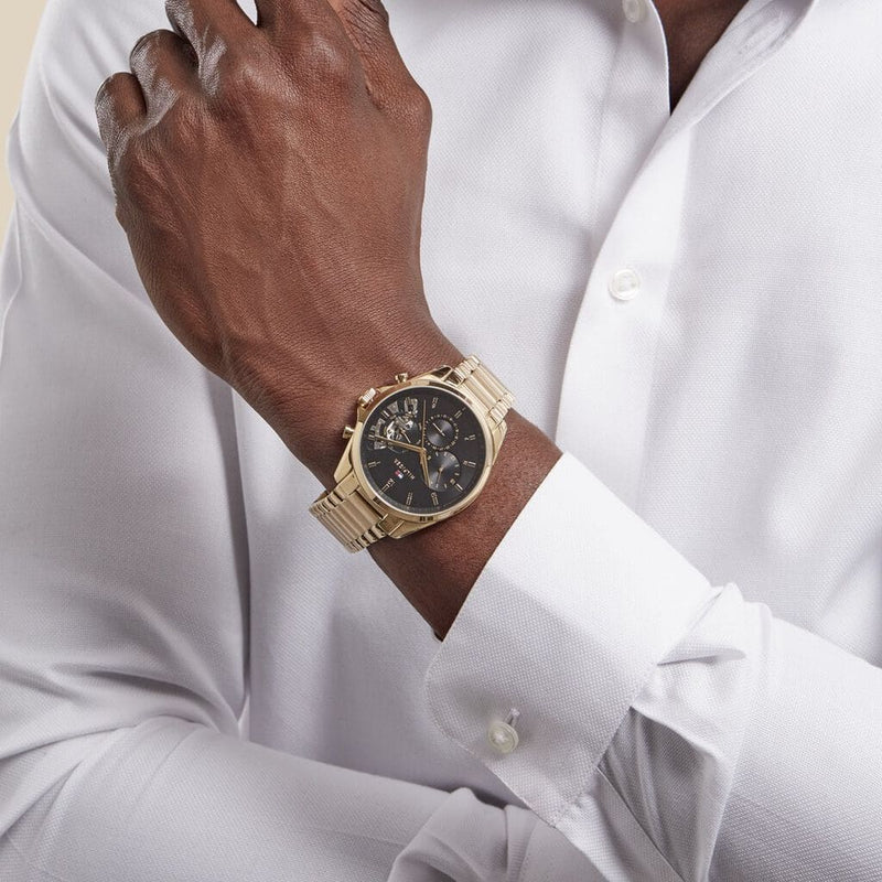 Tommy Hilfiger Baker Chronograph Black Dial Gold Steel Strap Watch for Men - 1710447 Buy Now By Tommy Hilfiger