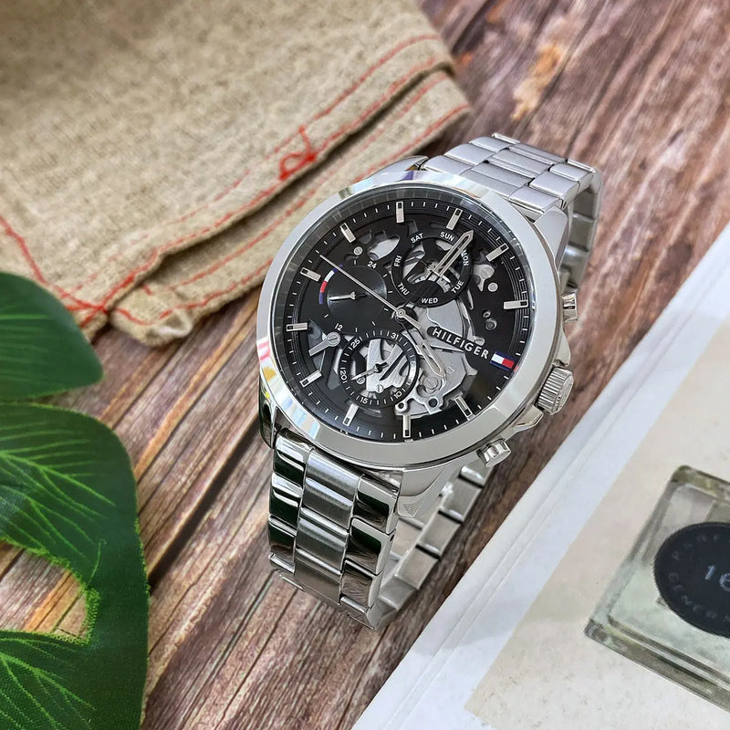 Tommy Hilfiger Henry Chronograph Black Dial Silver Steel Strap Watch For Men - 1710477 Buy Now By Tommy Hilfiger