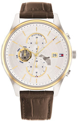 Tommy Hilfiger Weston Chronograph Silver Dial Brown Leather Strap Watch For Men - 1710501