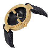 Gucci Interlocking G Gold Black Dial Black Leather Strap Unisex Watch - YA133326 Buy Now By Gucci