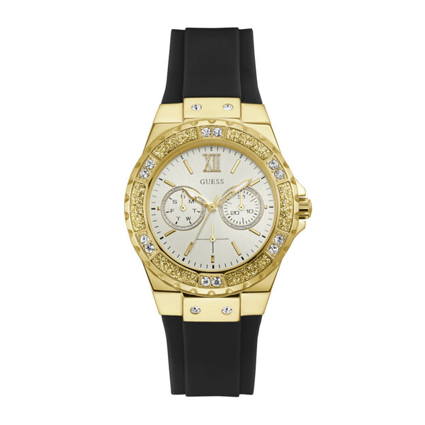 Guess Limelight Crystals Silver Dial Black Rubber Strap Watch For Women - GW0519L1 Buy Now By Guess