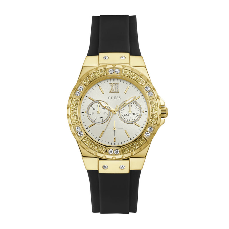 Guess Limelight Crystals Silver Dial Black Rubber Strap Watch For Women - GW0519L1 Buy Now By Guess