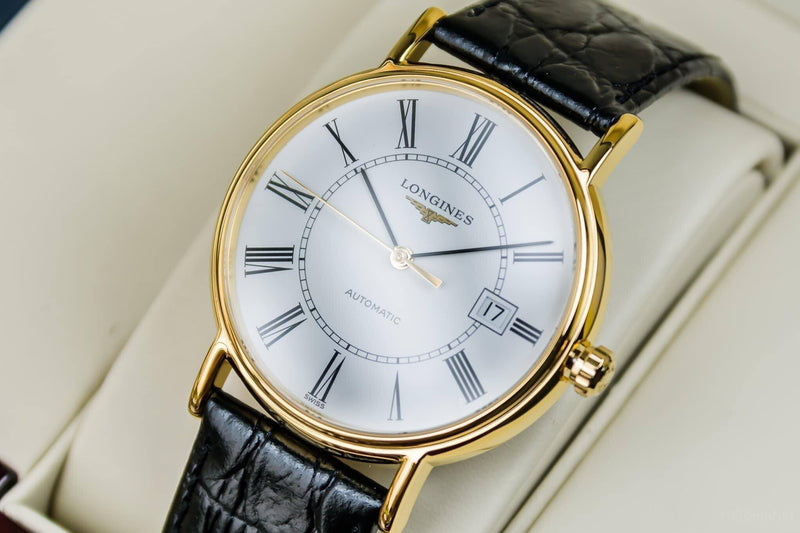 Shop Longines Presence 25.5mm Automatic White Dial Black Leather Strap Watch for Women - L4.921.2.11.2 in USA