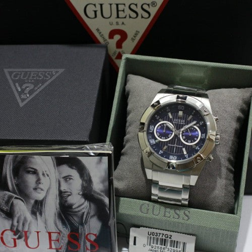Shop Guess Jolt Chronograph Blue Dial Silver Steel Strap Watch for Men - W0377G2 in USA
