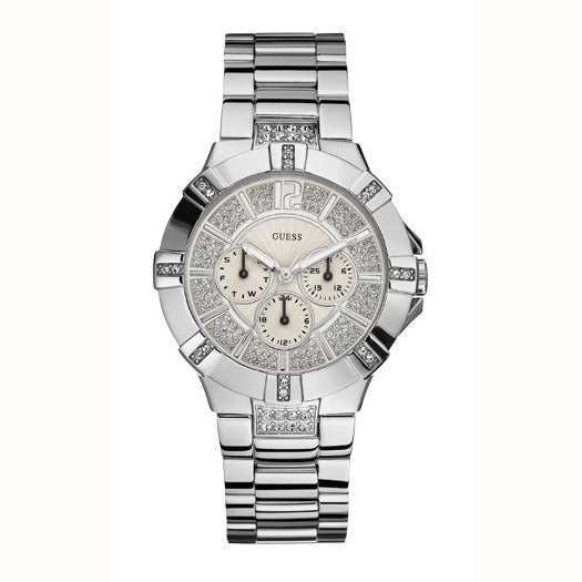 Shop Guess Vista Diamonds Silver Dial Silver Steel Strap Watch for Women - W12080L1 in USA