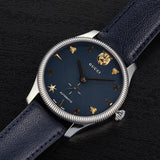 Shop Gucci G Timeless Automatic Blue Dial Black Leather Strap Watch For Men - YA126347 in USA