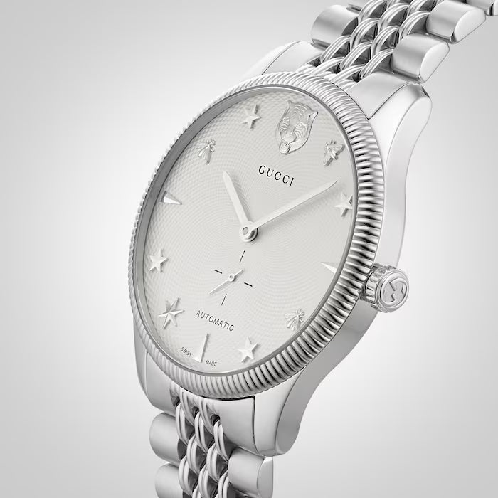 Shop Gucci G Timeless Automatic Silver Dial Silver Steel Strap Watch for Men - YA126354 in USA