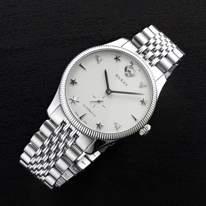 Shop Gucci G Timeless Automatic Silver Dial Silver Steel Strap Watch for Men - YA126354 in USA