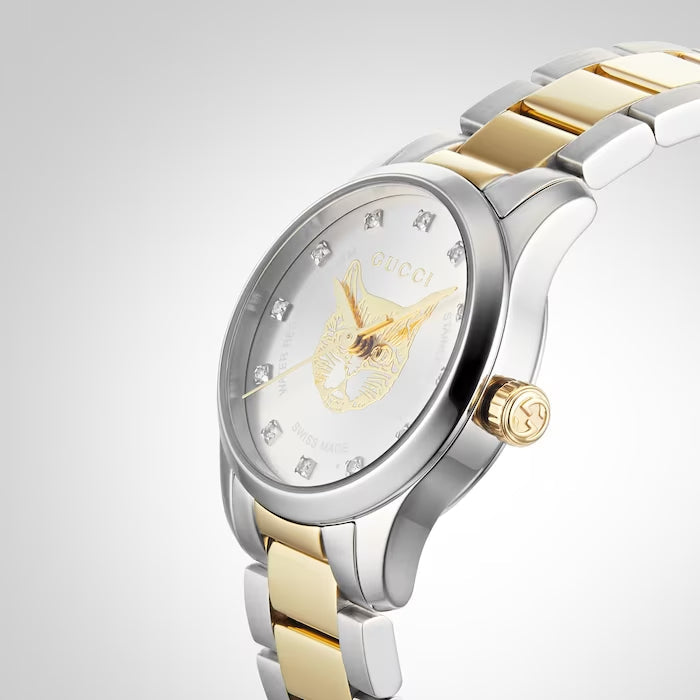 Shop Gucci G Timeless Quartz Diamonds Silver Dial Two Tone Steel Strap Watch For Women - YA1265016 in USA