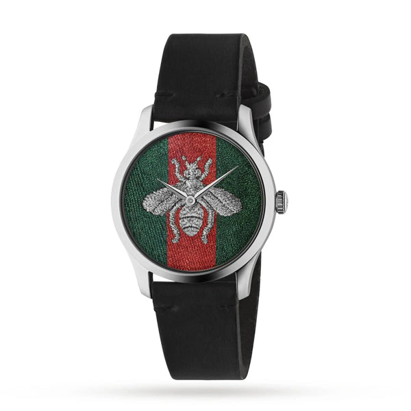 Shop Gucci G Timeless Quartz Green & Red Dial Black Leather Strap Watch For Men - YA1264149 in USA