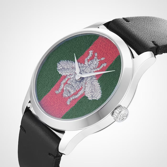 Shop Gucci G Timeless Quartz Green & Red Dial Black Leather Strap Watch For Men - YA1264149 in USA
