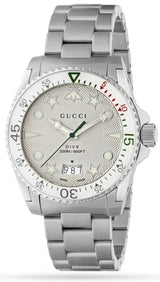 Shop Gucci Dive Quartz White Dial Silver Steel Strap Watch For Men - YA136336 in USA