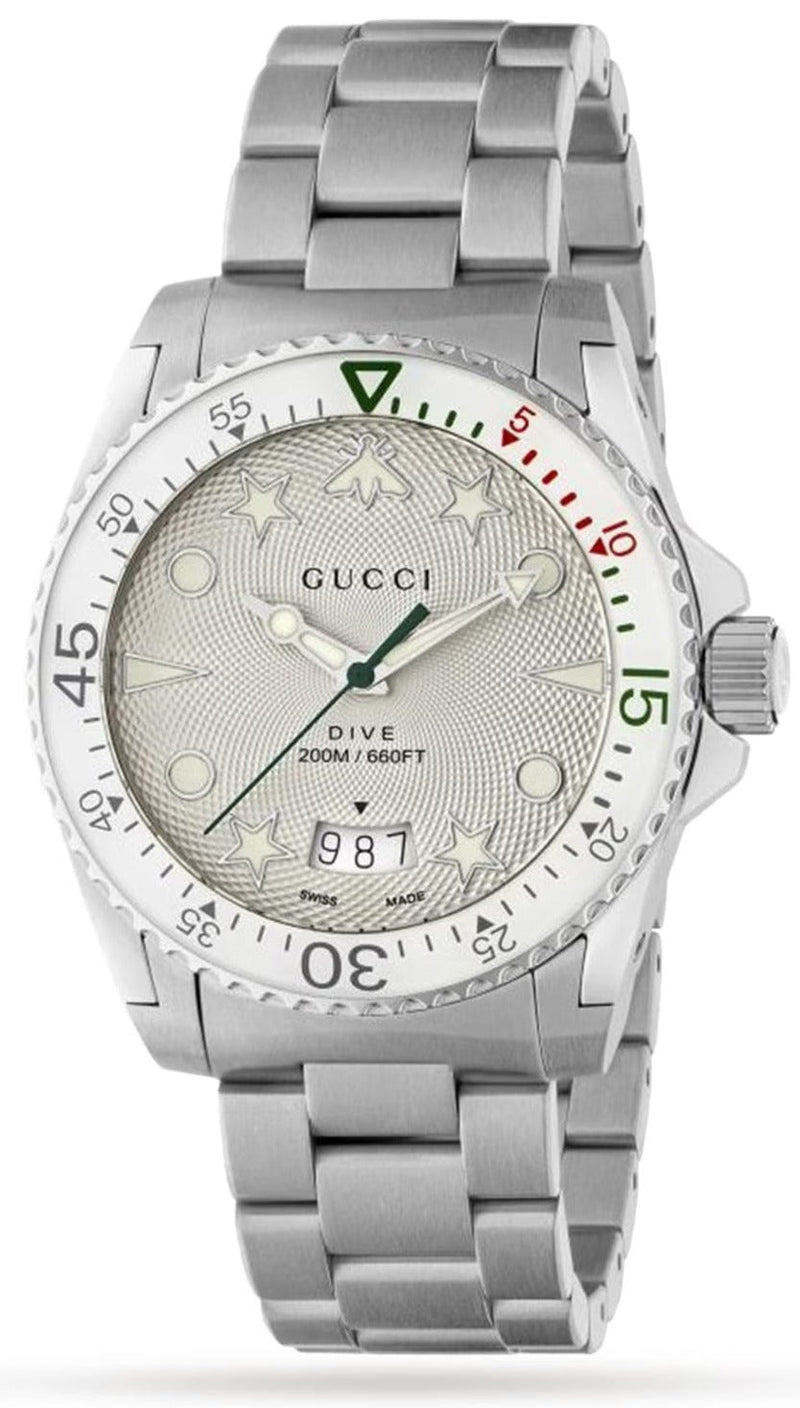 Shop Gucci Dive Quartz White Dial Silver Steel Strap Watch For Men - YA136336 in USA