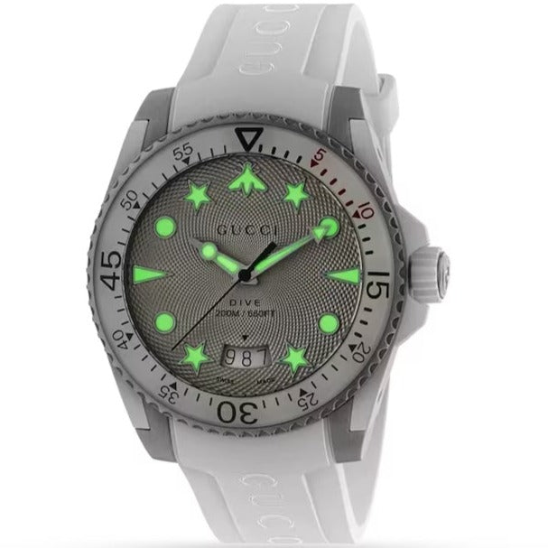Shop Gucci Dive Quartz White Dial White Rubber Strap Watch For Men - YA136337 in USA