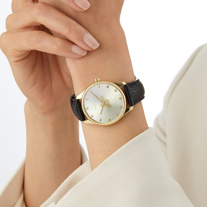 Gucci G Timeless Quartz Silver Dial Black Leather Strap Watch For Women - YA1264181 Buy Now By Gucci