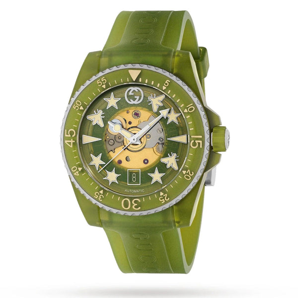 Shop Gucci Dive Automatic Green Dial Green Rubber Strap Unisex Watch - YA136345 in USA