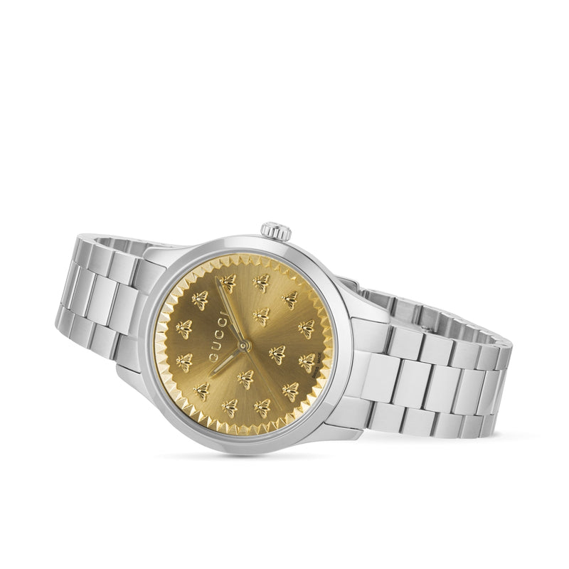 Shop Gucci G Timeless Quartz Gold Dial Silver Steel Strap Watch for Women - YA1265035 in USA