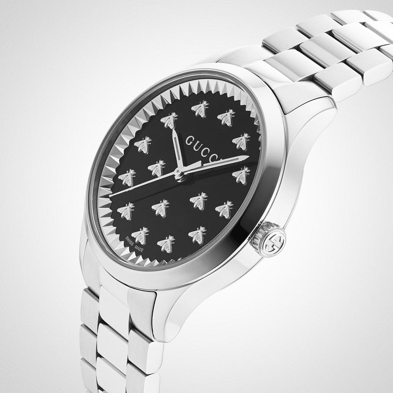 Shop Gucci G Timeless Quartz Black Dial Silver Steel Strap Watch for Women - YA1265034 in USA