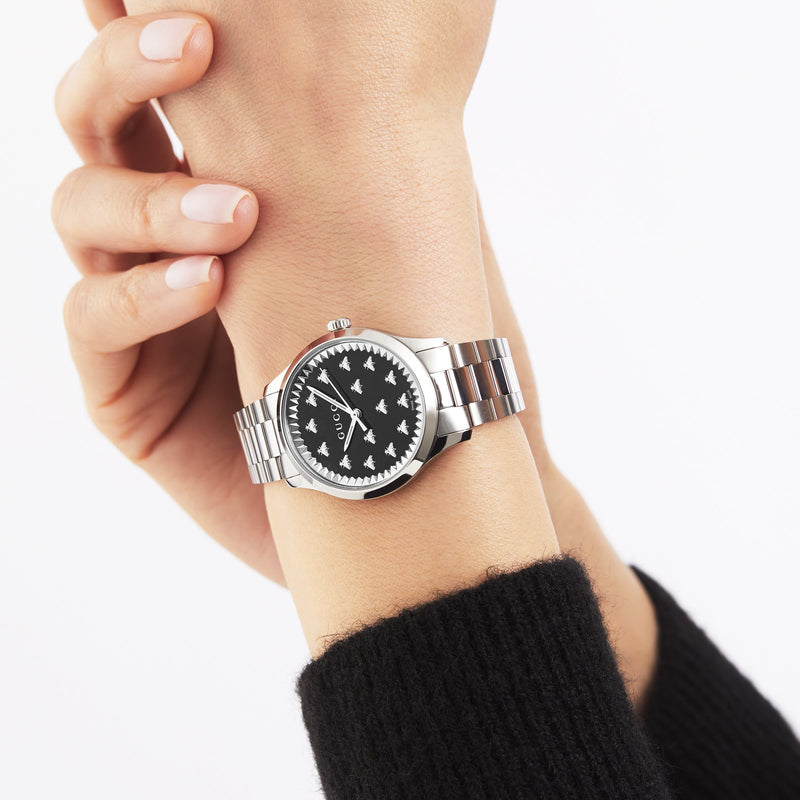 Shop Gucci G Timeless Quartz Black Dial Silver Steel Strap Watch for Women - YA1265034 in USA