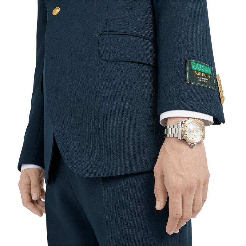 Gucci Dive Automatic 18K Gold Silver Dial Silver Steel Strap Watch for Men - YA136357 Buy Now By Gucci