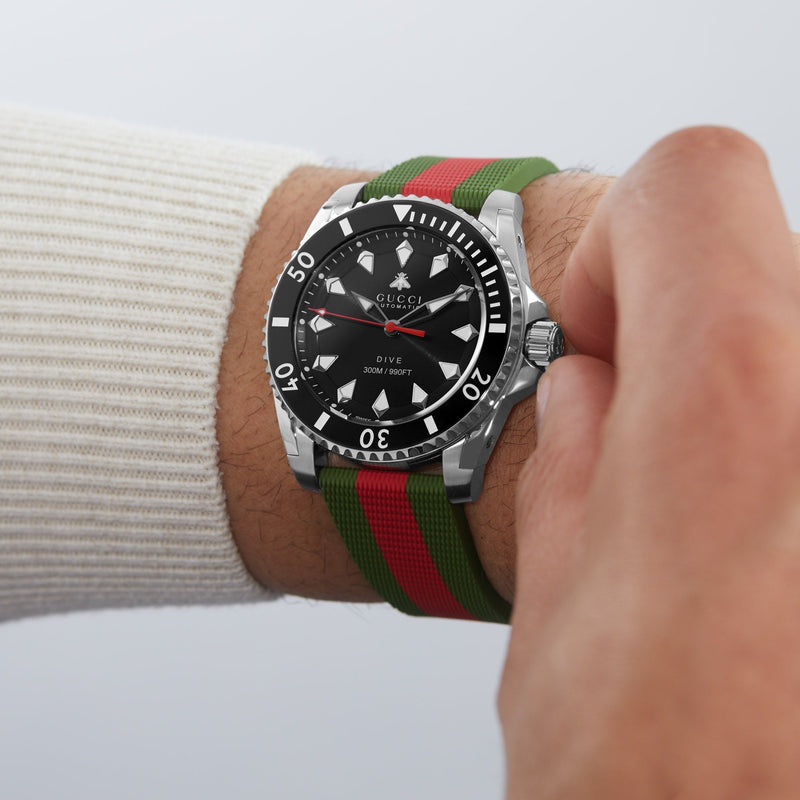 Gucci Dive Automatic Black Dial Two Tone Rubber Strap Watch for Men - YA136349 Buy Now By Gucci