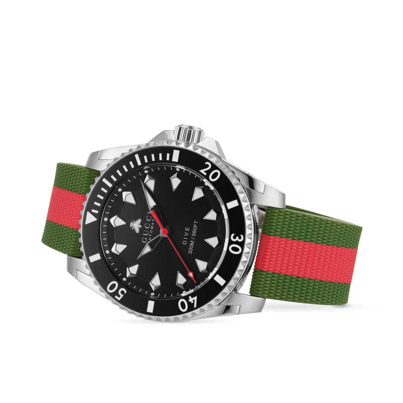 Gucci Dive Automatic Black Dial Two Tone Rubber Strap Watch for Men - YA136349 Buy Now By Gucci