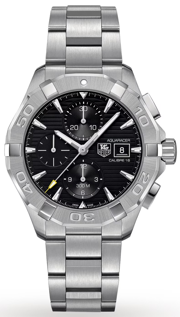 Shop Tag Heuer Aquaracer Automatic Chronograph Black Dial Silver Steel Strap Watch for Men - CAY2110.BA0927 in USA