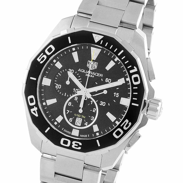 Tag Heuer Aquaracer Quartz Chronograph Black Dial Silver Steel Strap Watch for Men - CAY111A.BA0927 Buy Now By Tag Heuer
