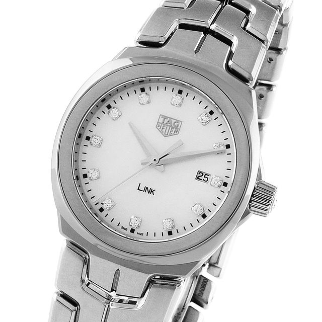 Shop Tag Heuer Link Quartz Diamonds Mother of Pearl Dial Silver Steel Strap Watch for Women - WBC1312.BA0600 in USA