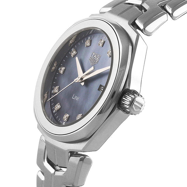 Shop Tag Heuer Link Quartz Diamonds Blue Mother of Pearl Dial Silver Steel Strap Watch for Women - WBC1313.BA0600 in USA