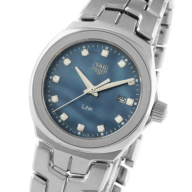 Shop Tag Heuer Link Quartz Diamonds Blue Mother of Pearl Dial Silver Steel Strap Watch for Women - WBC1313.BA0600 in USA
