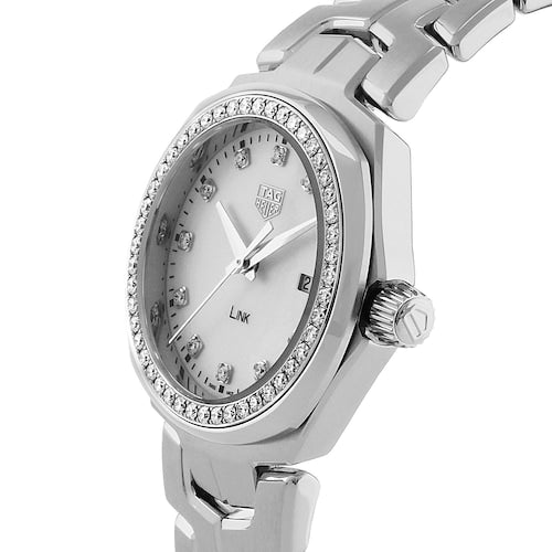 Shop Tag Heuer Link Quartz Diamonds Mother of Pearl Dial Silver Steel Strap Watch for Women - WBC1316.BA0600 in USA