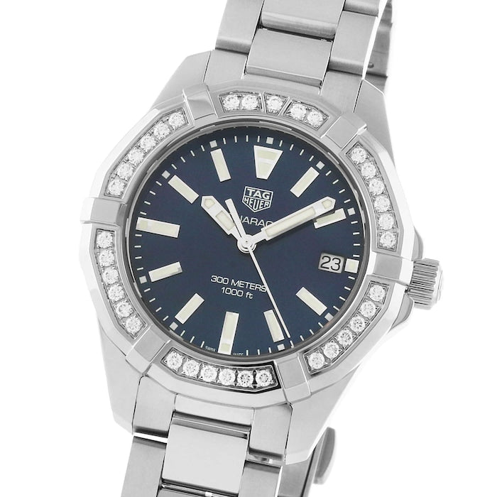 Shop Tag Heuer Aquaracer Quartz Diamonds Black Dial Silver Steel Strap Watch for Women - WAY131P.BA0748 in USA