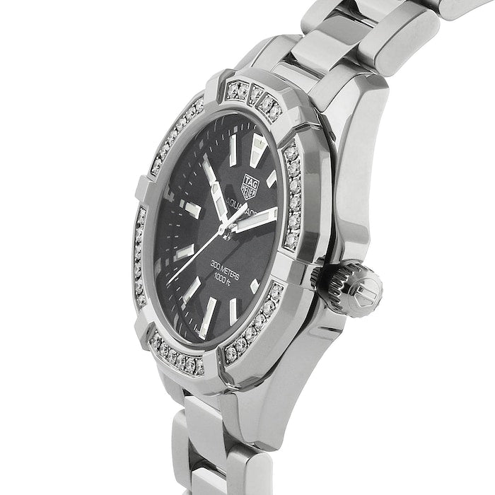 Shop Tag Heuer Aquaracer Quartz Diamonds Black Dial Silver Steel Strap Watch for Women - WAY131P.BA0748 in USA