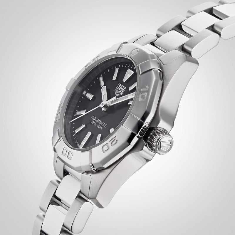 Shop Tag Heuer Aquaracer Quartz Black Dial Silver Steel Strap Watch for Women - WBD1410.BA0741 in USA