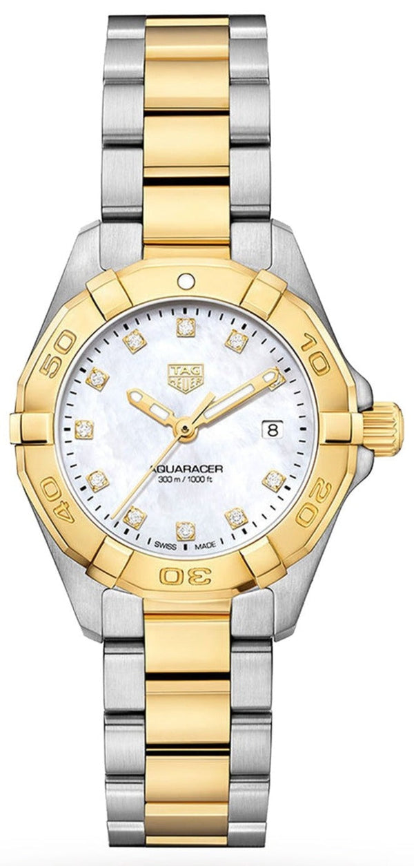 Shop Tag Heuer Aquaracer Diamonds Mother of Pearl Dial Two Tone Steel Strap Watch for Men - WBD1422.BB0321 in USA