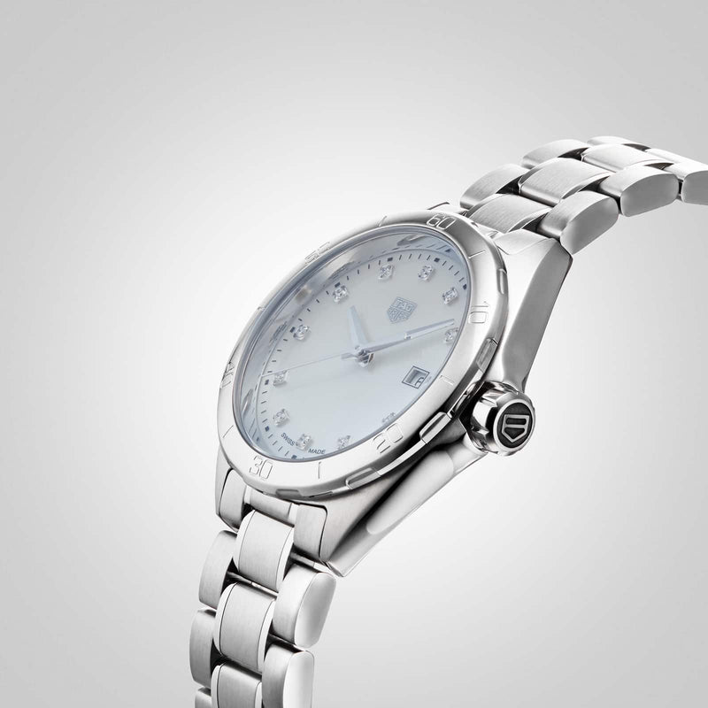 Shop Tag Heuer Formula 1 Diamonds Mother Of Pearl White Dial Silver Steel Strap Watch for Women - WBJ1419.BA0664 in USA