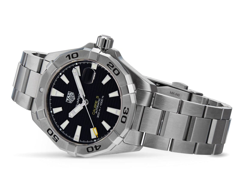 Shop Tag Heuer Aquaracer Automatic Caliber 5 Black Dial Silver Steel Strap Watch for Men - WBD2110.BA0928 in USA