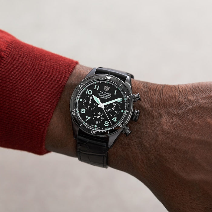 Tag Heuer Autavia Chronometer Flyback Chronograph Black Dial Black Leather Strap Watch for Men - CBE511C.FC8280 Buy Now By Tag Heuer