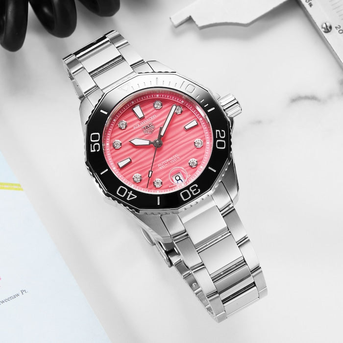 Tag Heuer Aquaracer Professional 300 Automatic Diamonds Pink Dial Silver Steel Strap Watch for Women - WBP231J.BA0618 Buy Now By Tag Heuer