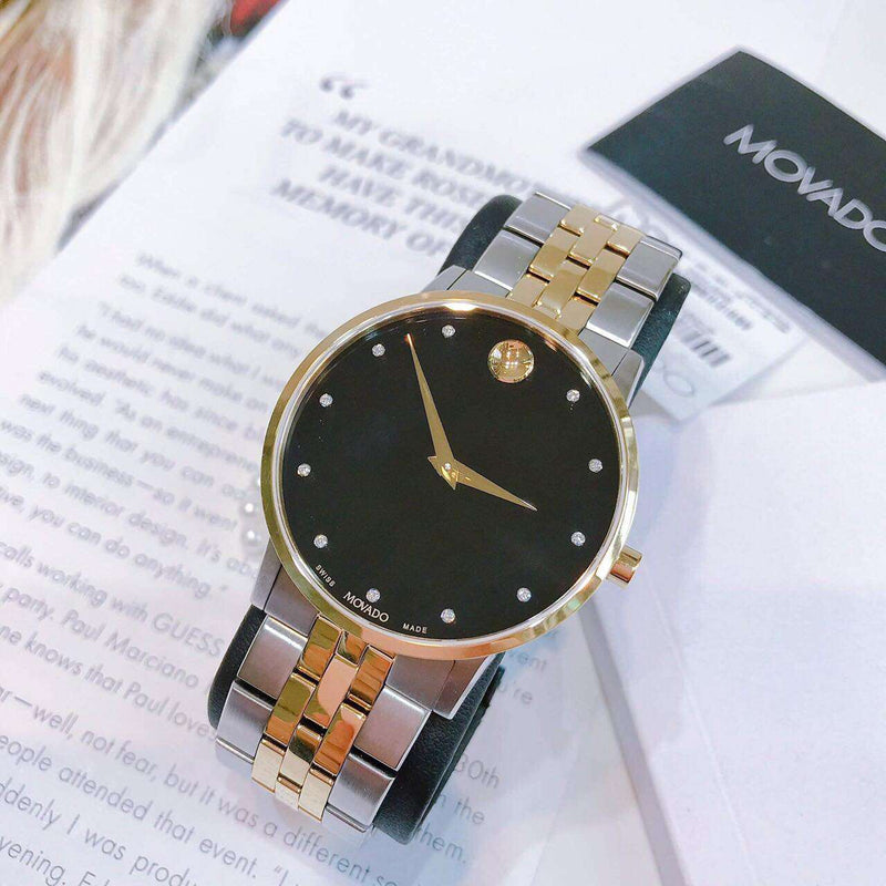 Movado Museum Classic Diamonds Black Dial Two Tone Steel Strap Watch for Men - 0607202 Buy Now By Movado