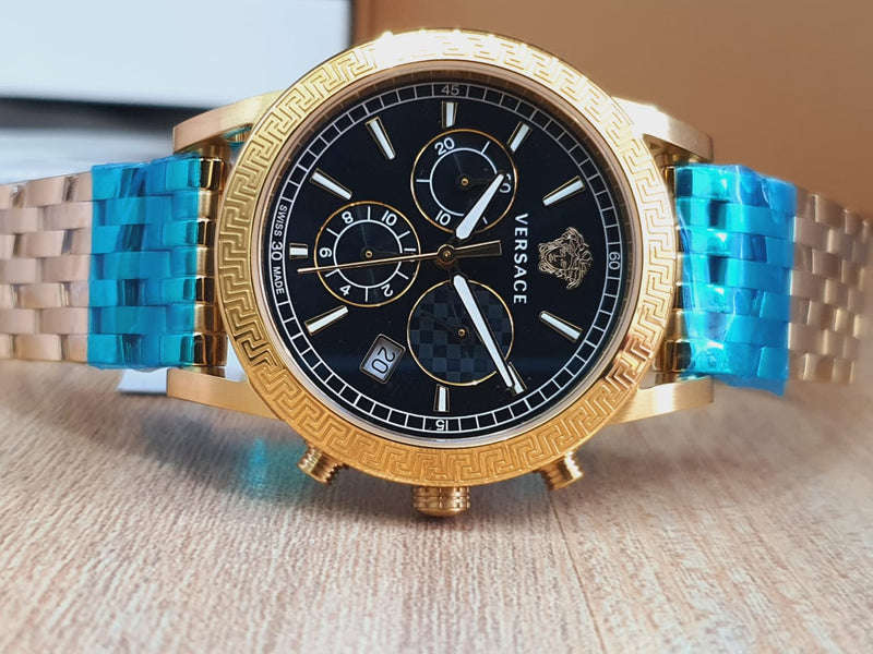 Versace Sport Tech Chronograph Black Dial Gold Steel Strap Watch for Men - VELT00419 Buy Now By Versace