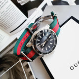 Shop Gucci Dive Black Dial Two Tone NATO Strap Watch For Men - YA136206 in USA
