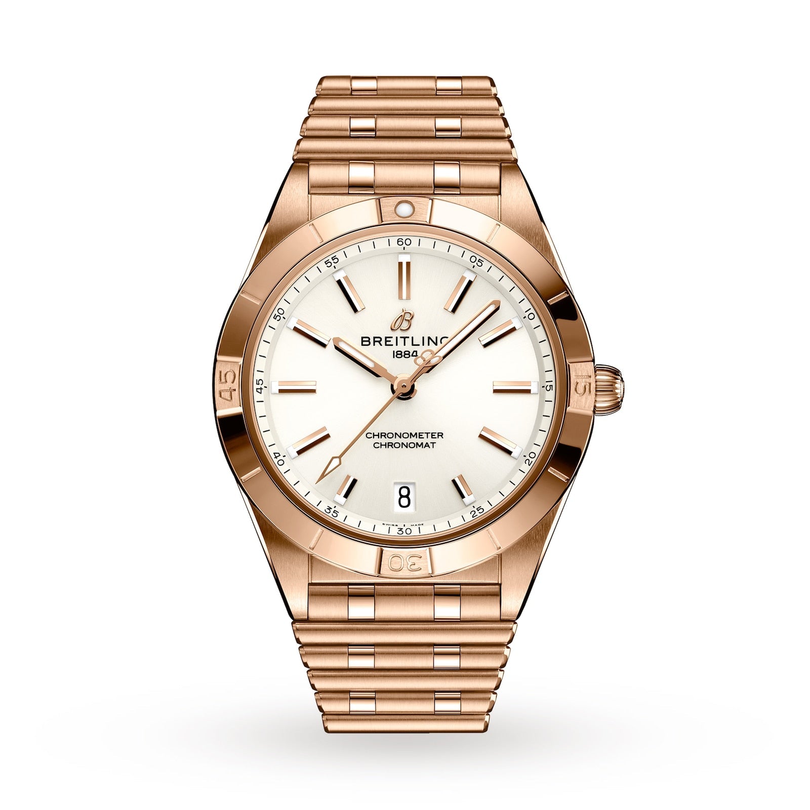 Breitling Chronomat 32 White Dial Rose Gold Steel Strap Watch for Women - R10380101A1R1
